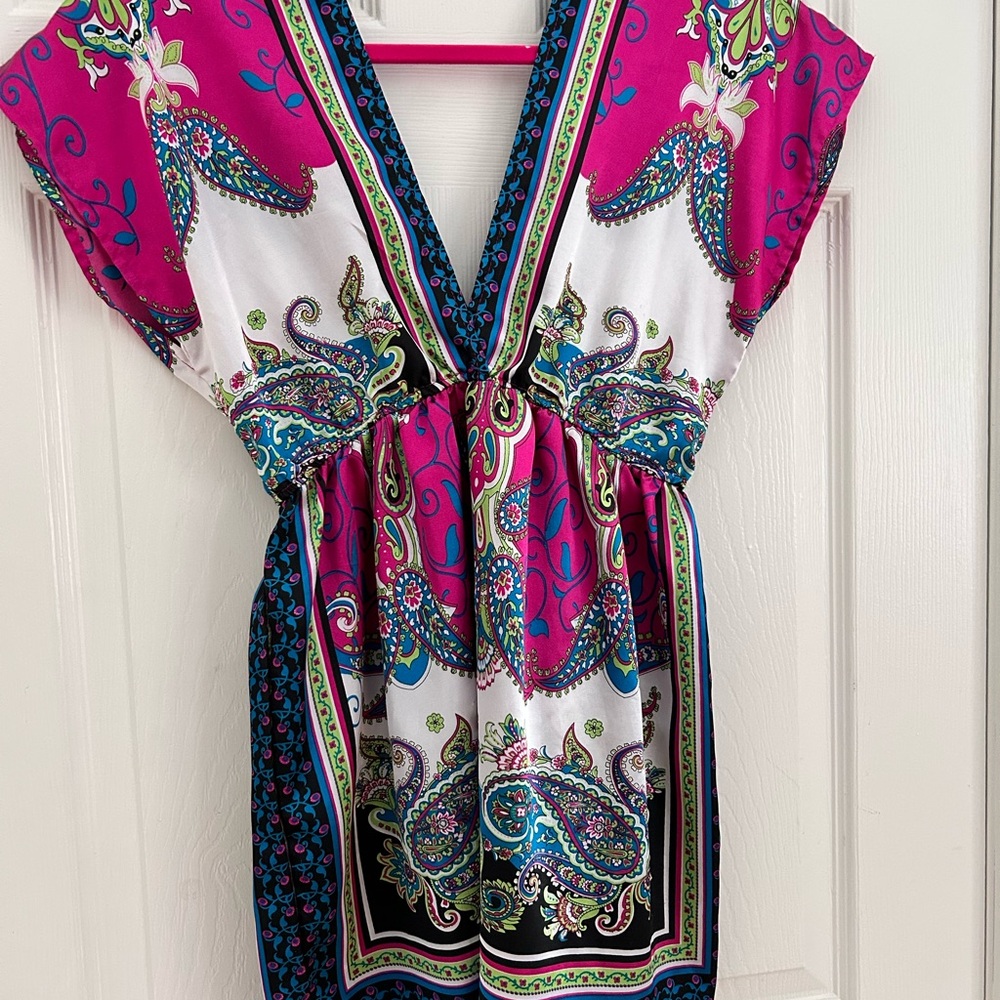 Colorful Paisley V-Neck Dress